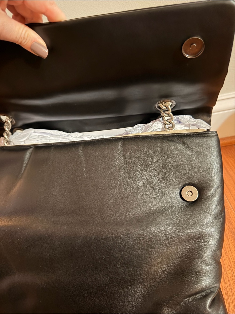 Kurt Geiger Black Lamb Skin Leather XXL Shoulder Bag with Silver Chain - Picture 9 of 14